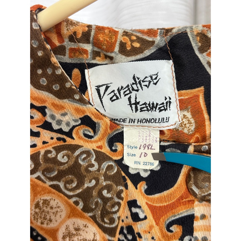 Paradise Hawaii Vintage Cotton Batik Maxi Dress Orange Brown Sleeveless Size 10 - Picture 5 of 8